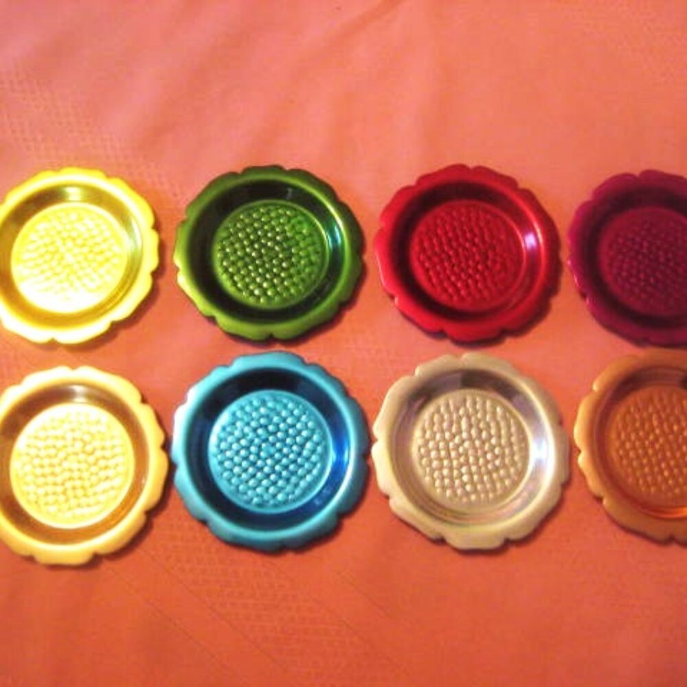 MCM Retro Ashtray Set Vintage Aluminum 1960s Set Of 8 Great Coloring New